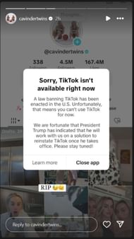 Hanna and Haley Cavinder react to TikTok ban on IG. Image via @cavindertwins